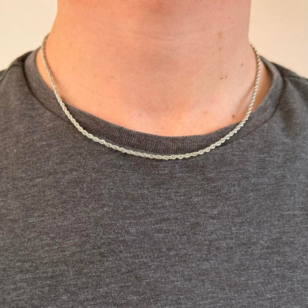 Basic Rope Chain Necklace Stainless Steel 2mm 18" Unisex Jewelry New